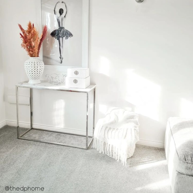 White Marble Effect Console Table with Chrome Legs - Demi