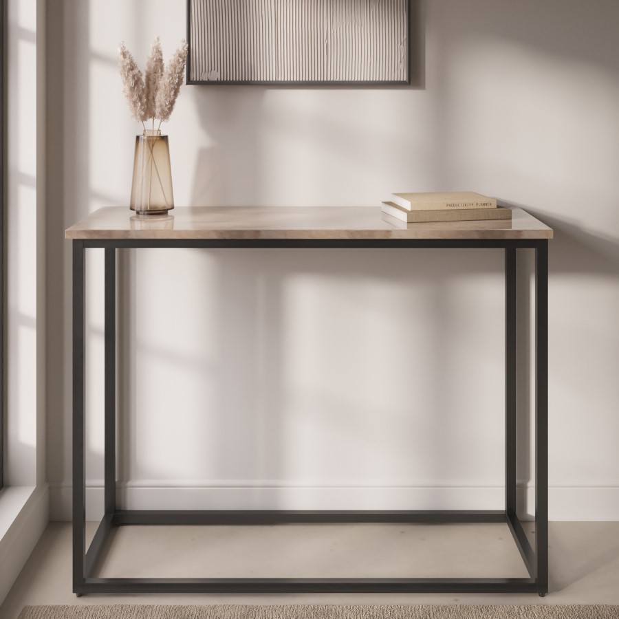Beige Travertine Effect Console Table - Demi