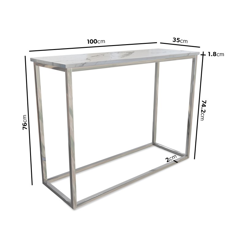 White Marble Effect Console Table with Chrome Legs - Demi