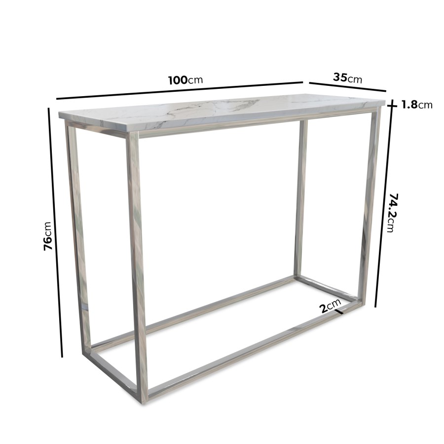 GRADE A2 - White Marble Effect Console Table with Chrome Legs - Demi