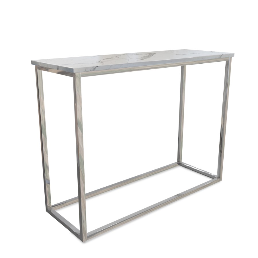 GRADE A2 - White Marble Effect Console Table with Chrome Legs - Demi