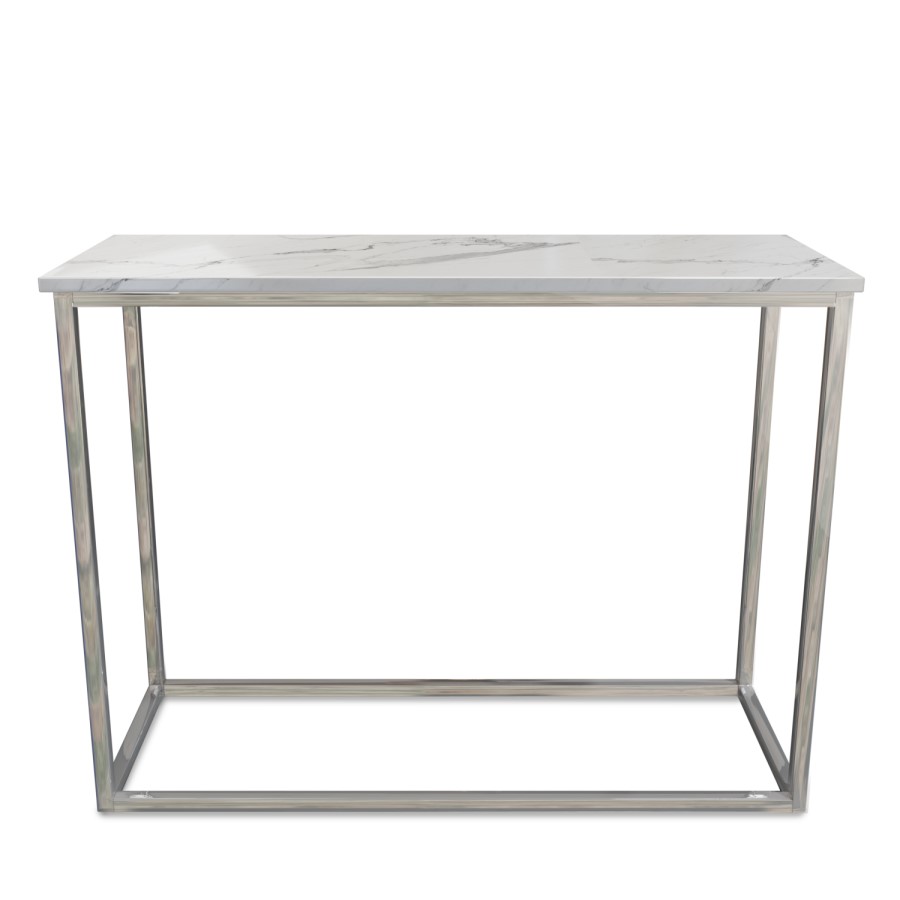 GRADE A2 - White Marble Effect Console Table with Chrome Legs - Demi