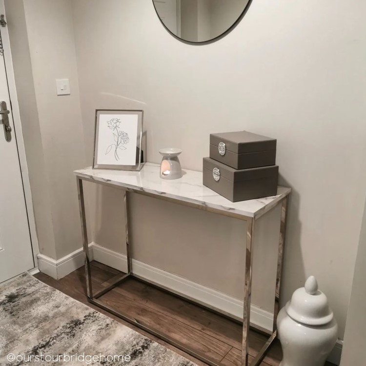 White Marble Effect Console Table with Chrome Legs - Demi