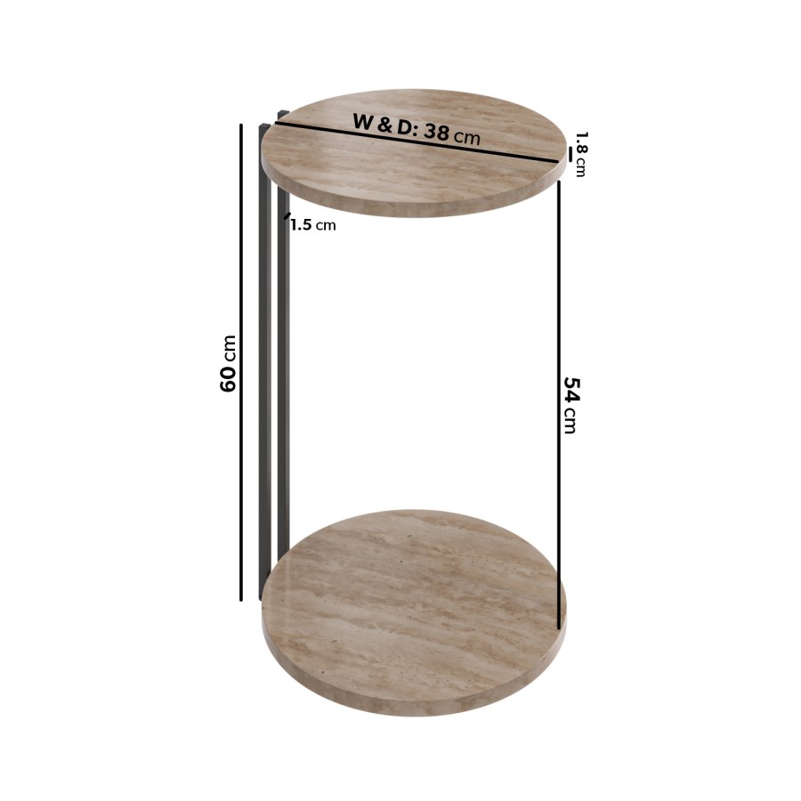 GRADE A1 - Round Beige Travertine Effect Sofa Table - Demi