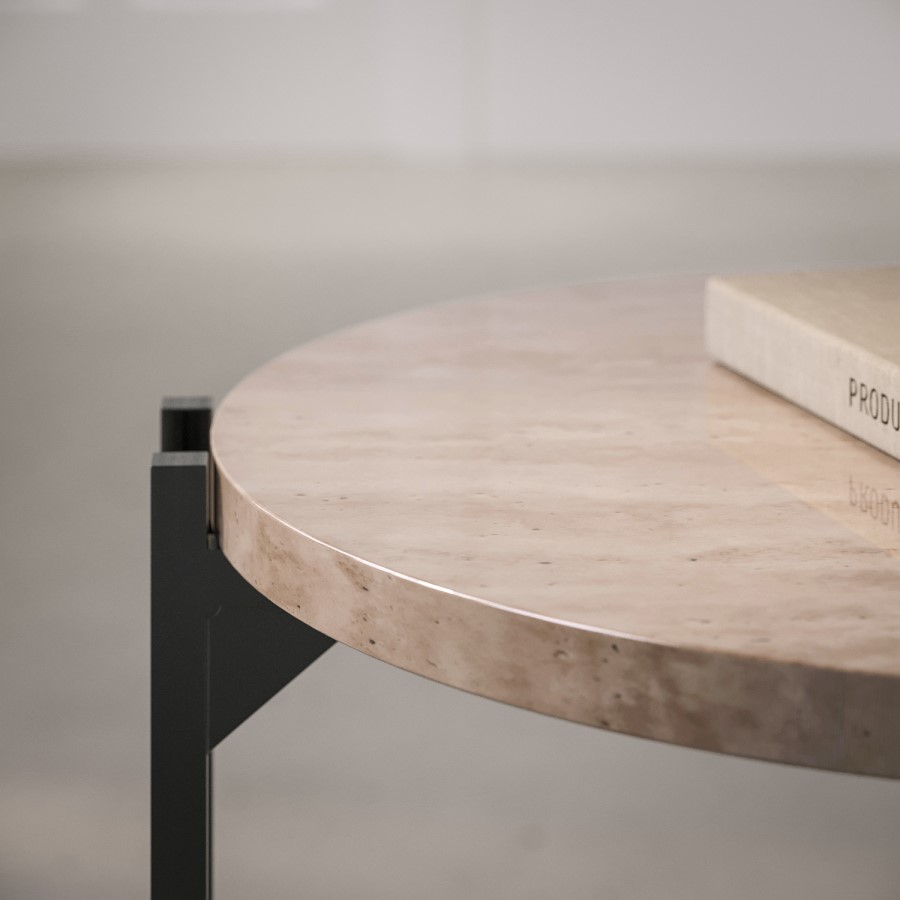 GRADE A1 - Round Beige Travertine Effect Sofa Table - Demi