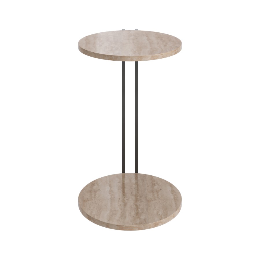 GRADE A1 - Round Beige Travertine Effect Sofa Table - Demi