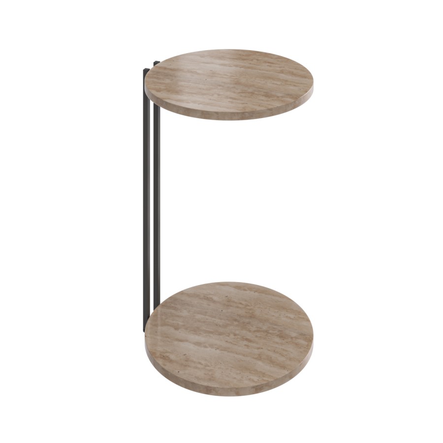GRADE A1 - Round Beige Travertine Effect Sofa Table - Demi