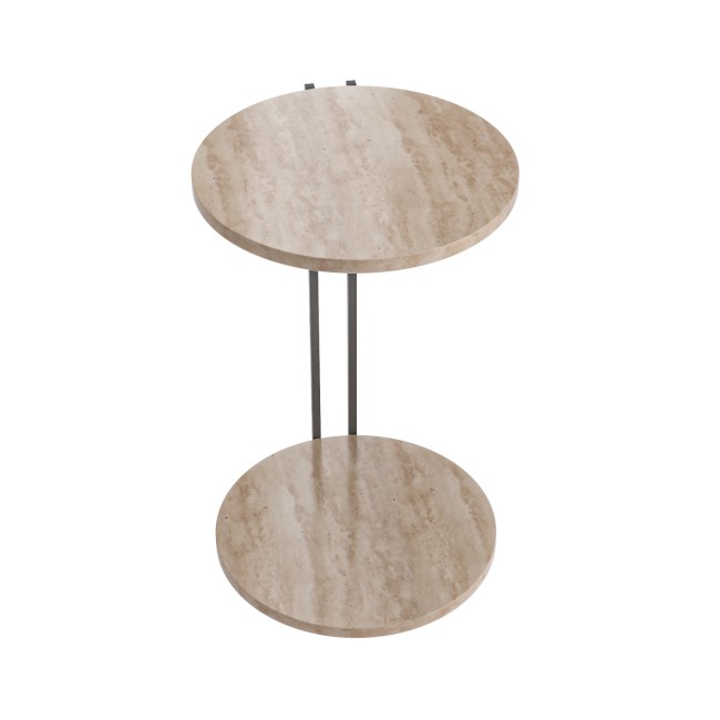 Round Beige Travertine Effect Sofa Table - Demi