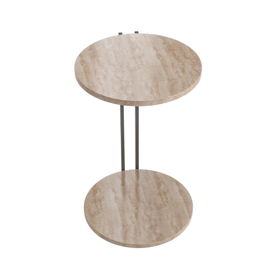 GRADE A1 - Round Beige Travertine Effect Sofa Table - Demi