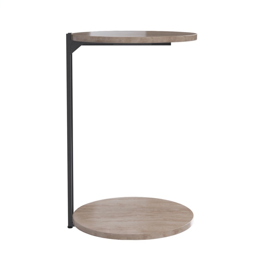 GRADE A1 - Round Beige Travertine Effect Sofa Table - Demi