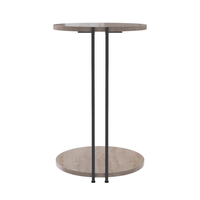 Round Beige Travertine Effect Sofa Table - Demi