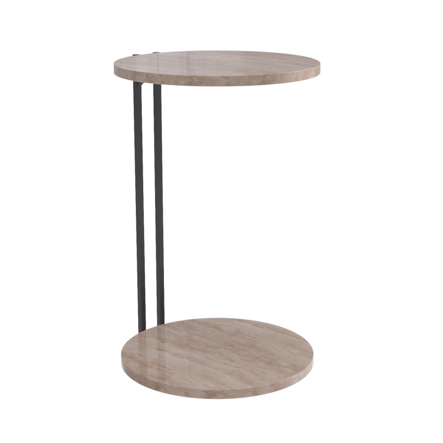 GRADE A1 - Round Beige Travertine Effect Sofa Table - Demi