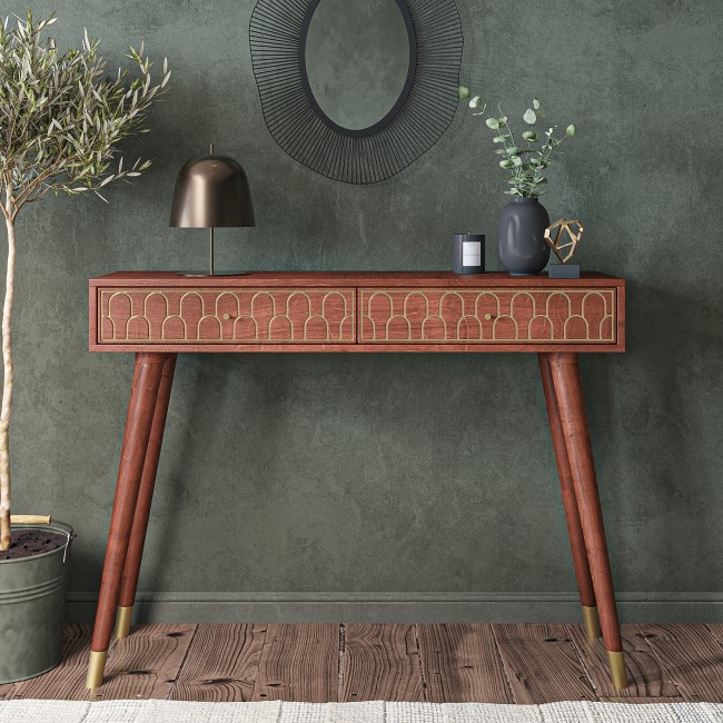 Narrow Mango Wood Console Table with Drawers - Dejan