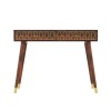 GRADE A2 - Narrow Console Table in Dark Wood with Gold Inlay &amp; Drawers - Dejan