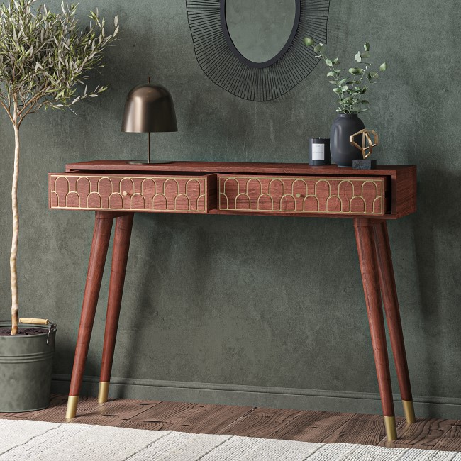 Narrow Mango Wood Console Table with Drawers - Dejan