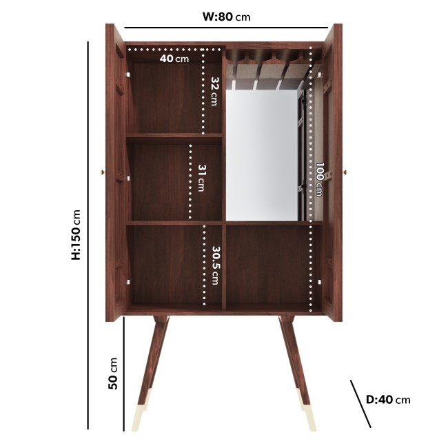 Tall Solid Mango Wood Drinks Cabinet with Wine Rack - Dejan