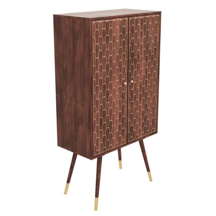 Tall Solid Mango Wood Drinks Cabinet with Wine Rack - Dejan