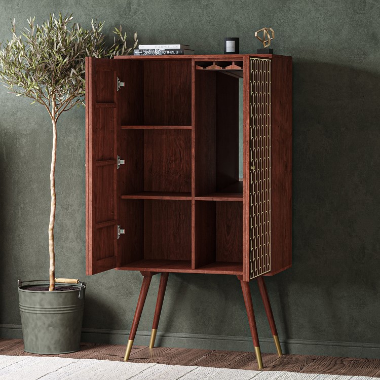 Tall Solid Mango Wood Drinks Cabinet with Wine Rack - Dejan