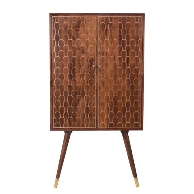 Tall Solid Mango Wood Drinks Cabinet with Wine Rack - Dejan