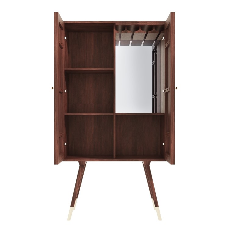 Tall Solid Mango Wood Drinks Cabinet with Wine Rack - Dejan