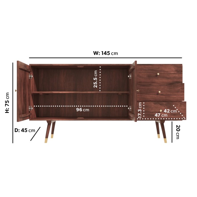 Large Solid Mango Wood Sideboard with Drawers - Dejan