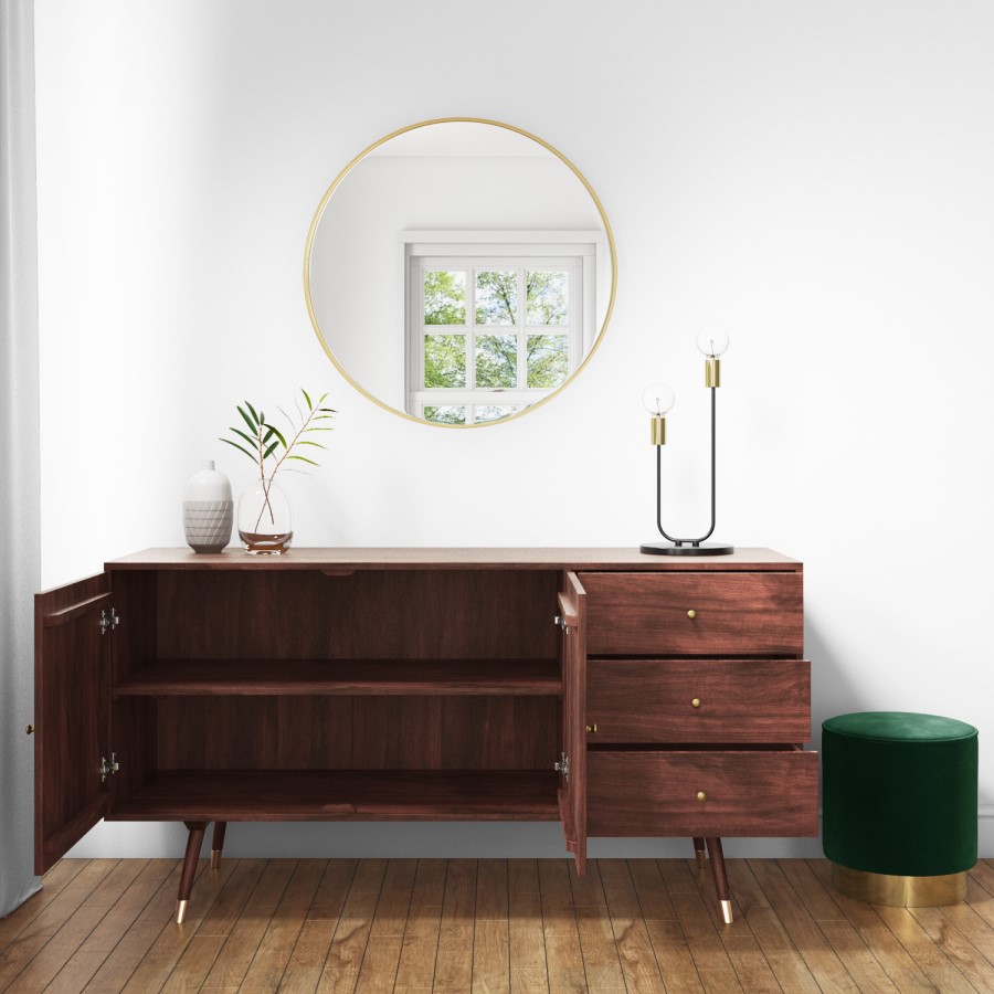 GRADE A2 - Large Sideboard with Storage in Dark Wood & Gold - Dejan