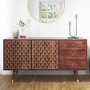 GRADE A2 - Large Sideboard with Storage in Dark Wood & Gold - Dejan