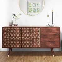 GRADE A2 - Large Sideboard with Storage in Dark Wood & Gold - Dejan