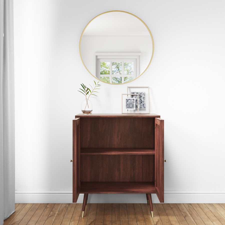GRADE A1 - Small Sideboard with 2 Doors in Dark Wood with Gold Inlay - Dejan