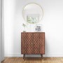 GRADE A1 - Small Sideboard with 2 Doors in Dark Wood with Gold Inlay - Dejan