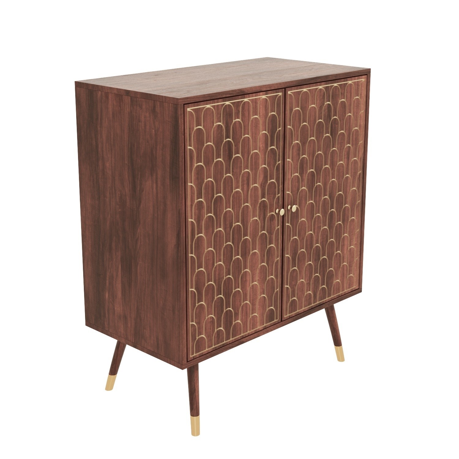 Photo of Small sideboard in solid mango wood with gold inlay - dejan