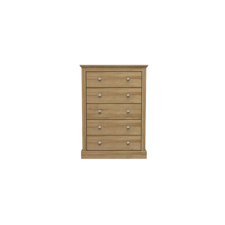 Oak Effect Chest of 5 Drawers - Devon - LPD