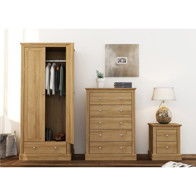 Oak Effect Chest of 5 Drawers - Devon - LPD