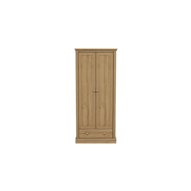 Oak 2 Door Double Wardrobe with Drawer - Devon 