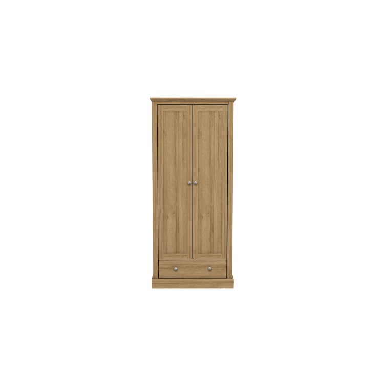 Oak 2 Door Double Wardrobe with Drawer - Devon 