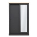 DEVSLID2DCHA Dark Grey and Oak 2 Door Sliding Mirrored Wardrobe - Devon - LPD