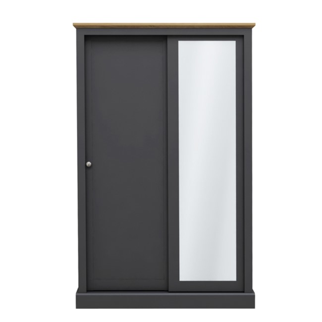 Dark Grey and Oak 2 Door Sliding Mirrored Wardrobe - Devon - LPD