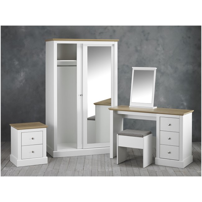 White and Oak 2 Door Sliding Mirrored Wardrobe - Devon - LPD