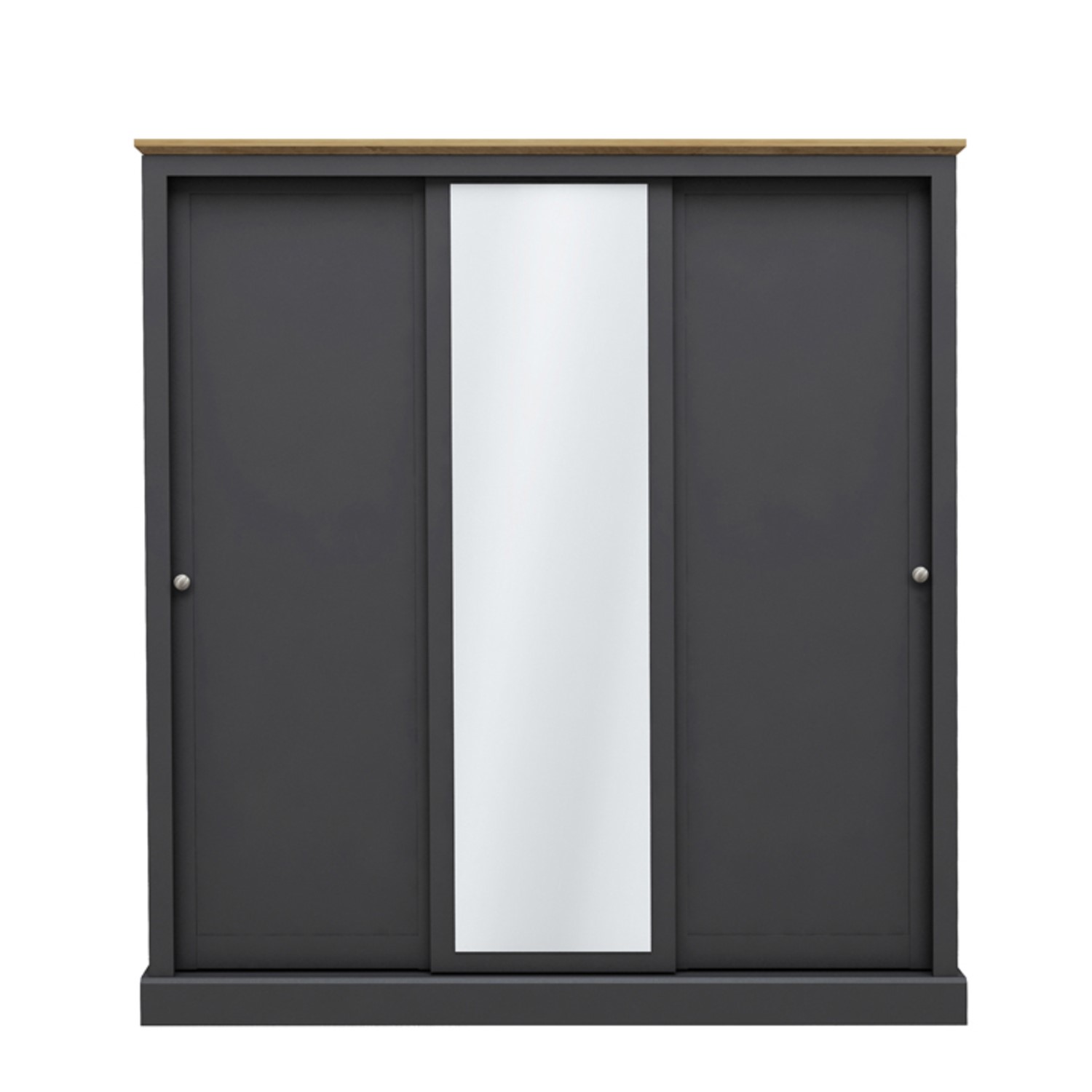 LPD Devon Charcoal and Oak Sliding Door Mirrored Large Triple Wardrobe