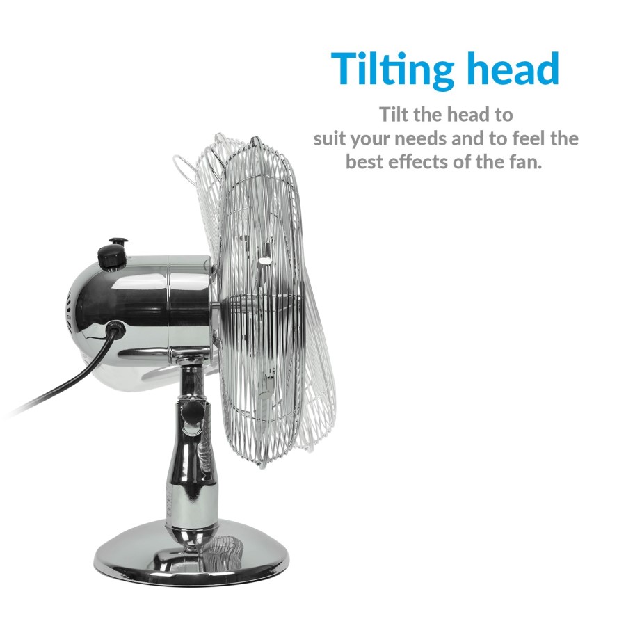 electriQ 12 Inch Oscillating Desk Fan - Chrome