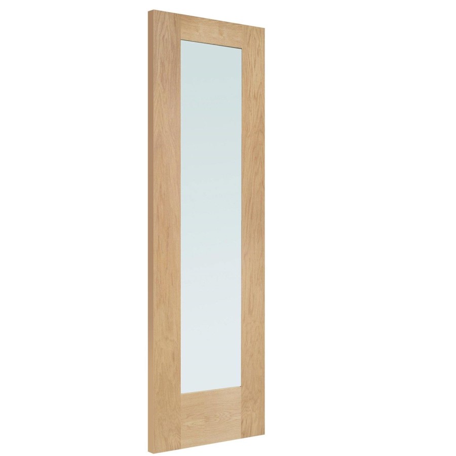 External Oak Dowelled Double Glazed Pattern 10 Side Light with Frosted Glass - Unfinished, 1981 x 584 x 44 mm