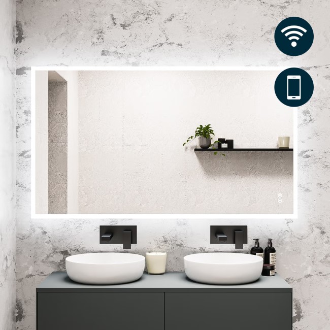 Rectangular Heated Bathroom Mirror with Lights Shaver Socket & Bluetooth Speaker 1400 x 800mm - Divine