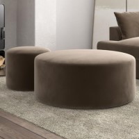 Set of 2 Round Beige Velvet Footstools - Dahlia