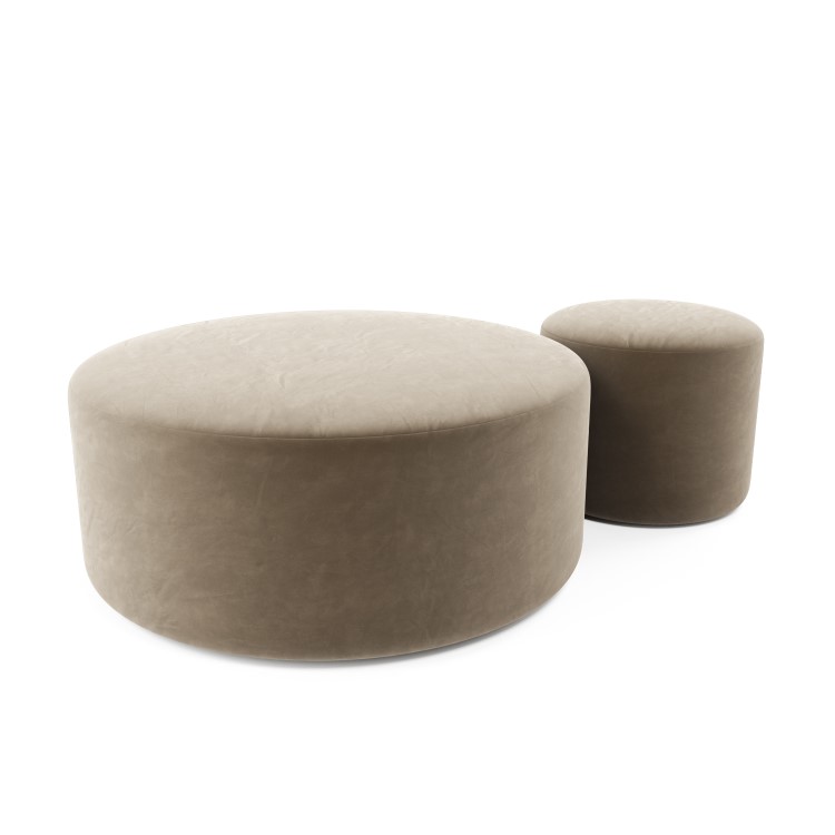 Set of 2 Round Beige Velvet Footstools - Dahlia