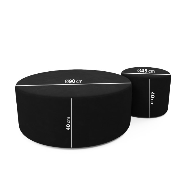 Set of 2 Black Velvet Large Round Footstools - Dahlia