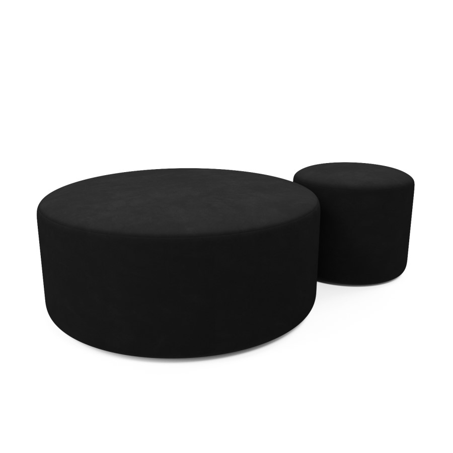 Set of 2 Black Velvet Large Round Footstools - Dahlia