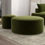 Set of 2 Olive Green Velvet Large Round Footstools - Dahlia