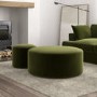 Set of 2 Olive Green Velvet Large Round Footstools - Dahlia