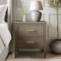 GRADE A1 -  Wide Dark Wood 2-Drawer Bedside Table - Delilah