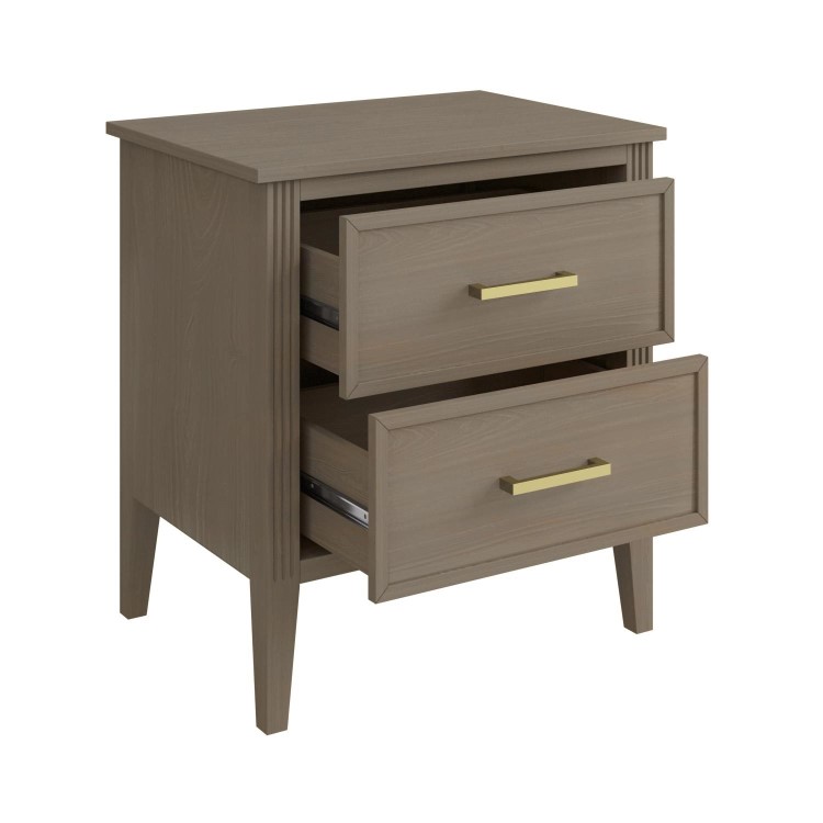 Wide Dark Wood 2-Drawer Bedside Table - Delilah